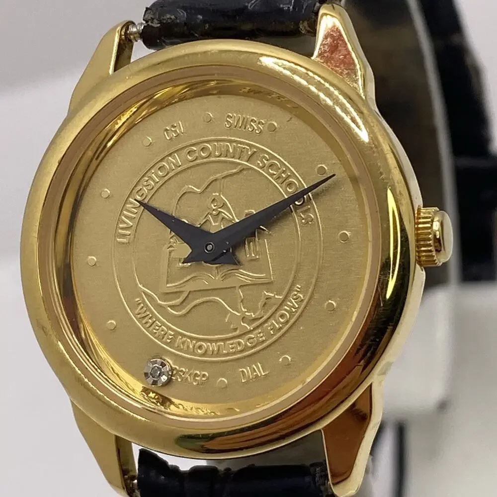 Vintage Livingston County Schools 23k Gp Diamond Watch New Battery